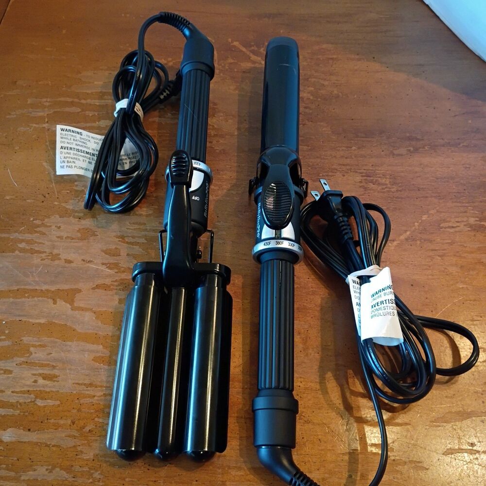 BaBylissPro 3/4" Porcelain Ceramic Triple Wave Curling Iron + 1 1/4" Curling Iro
